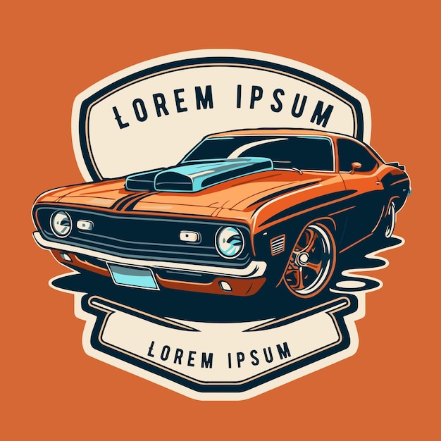 Carreras clásicas de muscle car personalizadas en ilustración de vector de estilo retro para insignia de icono de registro