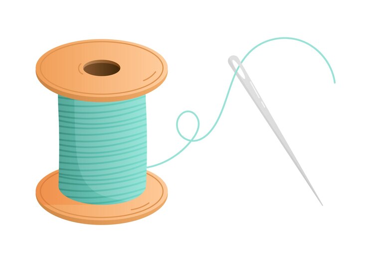 Vector carrete de hilo y aguja de coser ilustración vectorial aislada