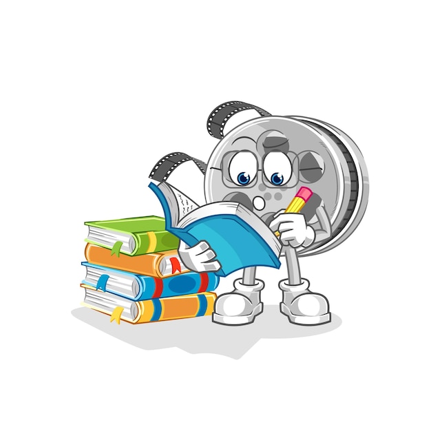 Carrete de película estudiando vector de dibujos animados de mascota