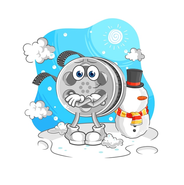 Carrete de película en vector de mascota de dibujos animados de personaje de invierno frío