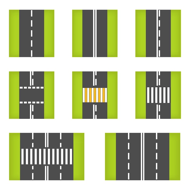 Carretera asfaltada con marcado de diferentes tipos establecidos ilustración vectorial