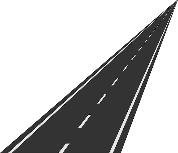 Carretera de asfalto larga y recta con líneas discontinuas blancas que se extienden hacia el horizonte sobre un fondo blanco claro que transmite conceptos de viaje, viaje y movimiento hacia adelante