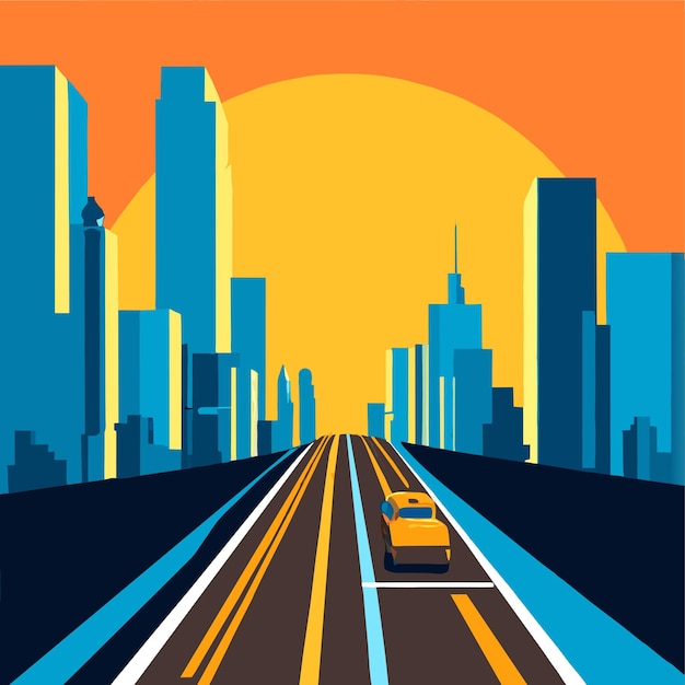 Vector la carretera de la ciudad moderna en las luces del amanecer ilustración vectorial