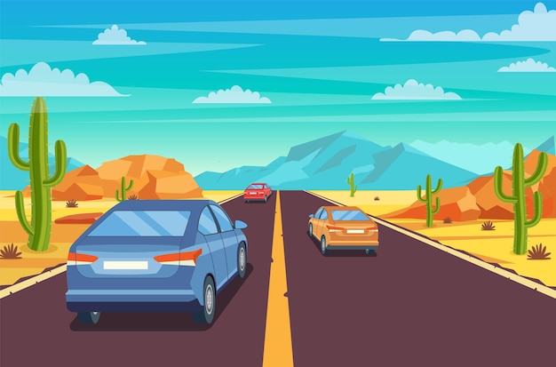 Vector carretera en el desierto.