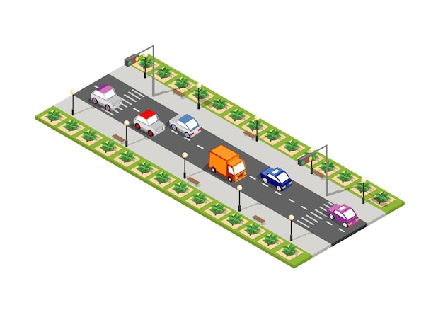 Carretera isométrica ciudad 3D