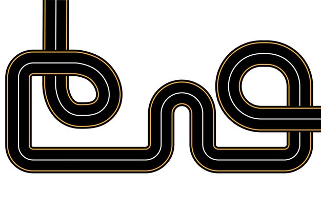 Carretera sinuosa sobre fondo blanco Carretera curva de asfalto o carretera Ilustración vectorial EPS10