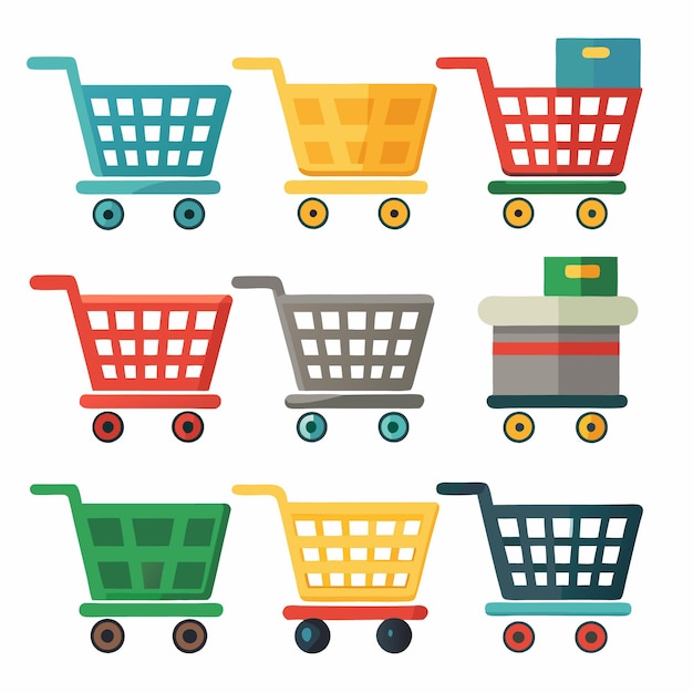 Carretes de compras coloridos con ruedas para el comercio electrónico minorista