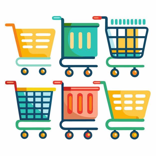 Carretes de compras coloridos con ruedas para el comercio electrónico minorista