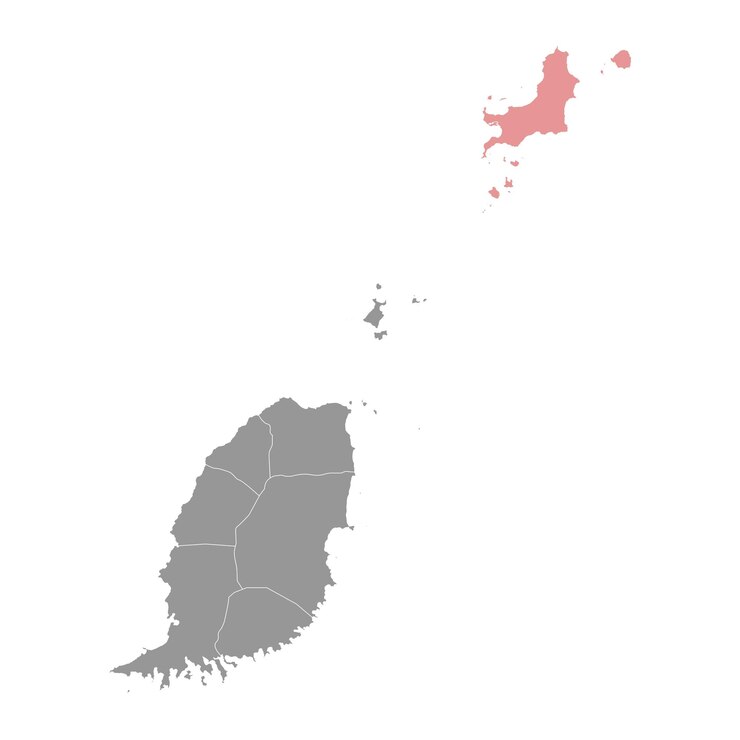 Vector carriacou y petite martinique mapa de la división administrativa de granada ilustración del vector