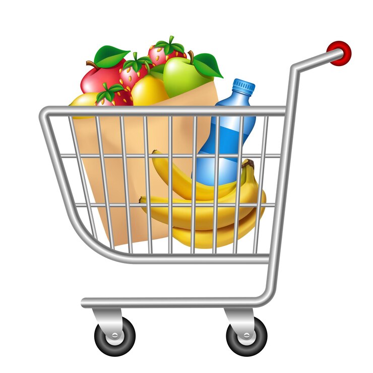 Vector carrito de comestibles ilustración 3d vectorial aislada sobre un fondo blanco
