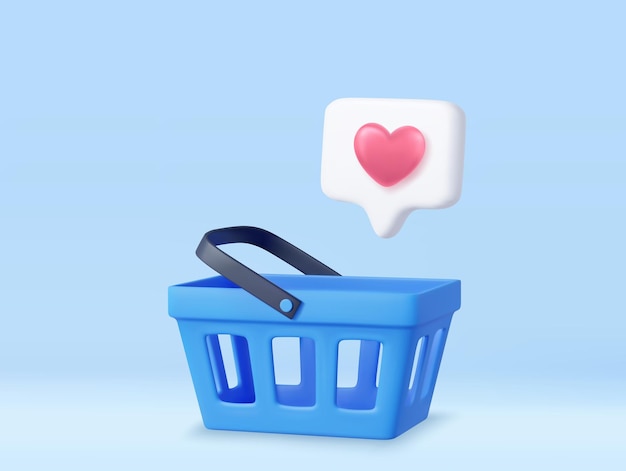Carrito de compras 3D y signo de corazón