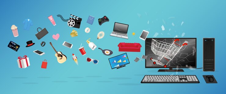 Vector carrito de compras de artículos generales flotante