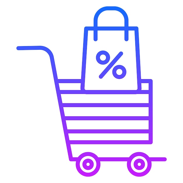 un carrito de compras con una bolsa grande de porcentaje en él