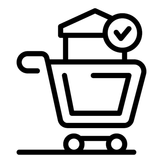 Carrito de compras con una casa con símbolo aprobado para la compra de bienes raíces