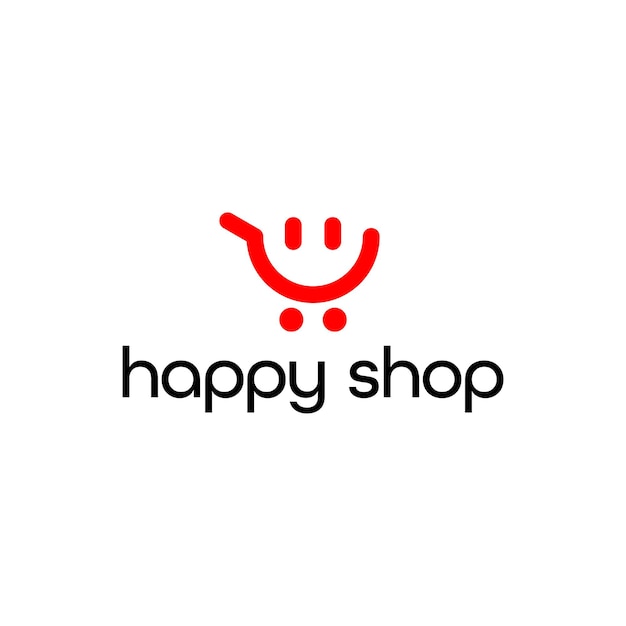 Carrito de compras con combinación de logo de sonrisa. minimalista moderno para el diseño de vectores de compras felices