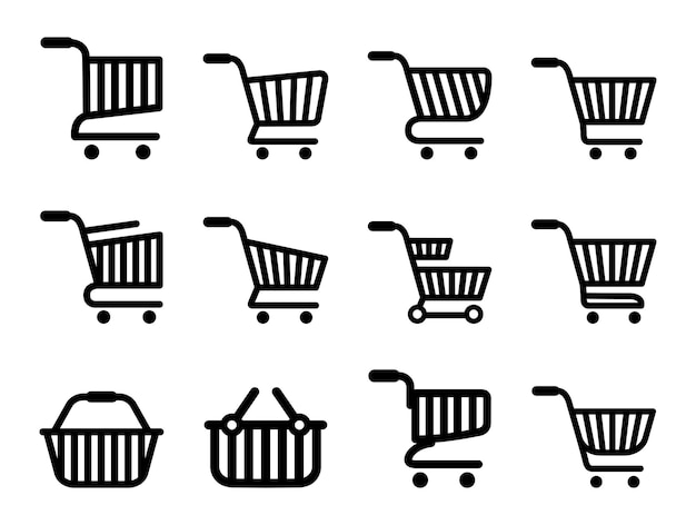 Carrito de compras conjunto de iconos ilustración vectorial iconos de carrito de compras