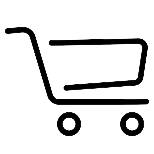un carrito de compras con un contorno negro y un fondo blanco