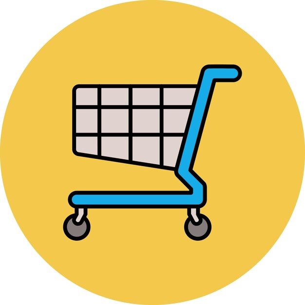 un carrito de compras con un cuadrado azul y blanco en él