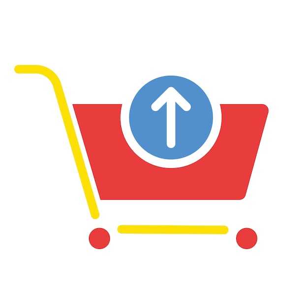 Carrito de compras con flecha hacia arriba Compras en línea Añadir al carrito Borrar colocar un pedido Comprar compra Enviar envío Tienda tienda cliente Icono de colores sobre fondo blanco