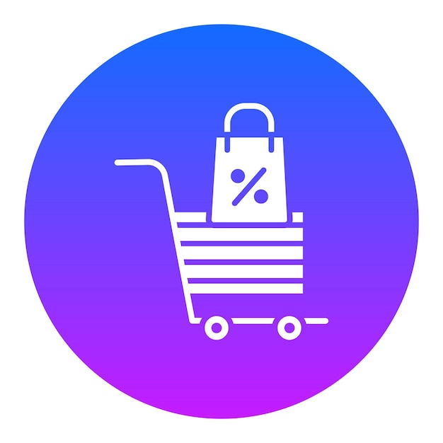 un carrito de compras con un fondo azul y rosa y un círculo azul con un botón en él