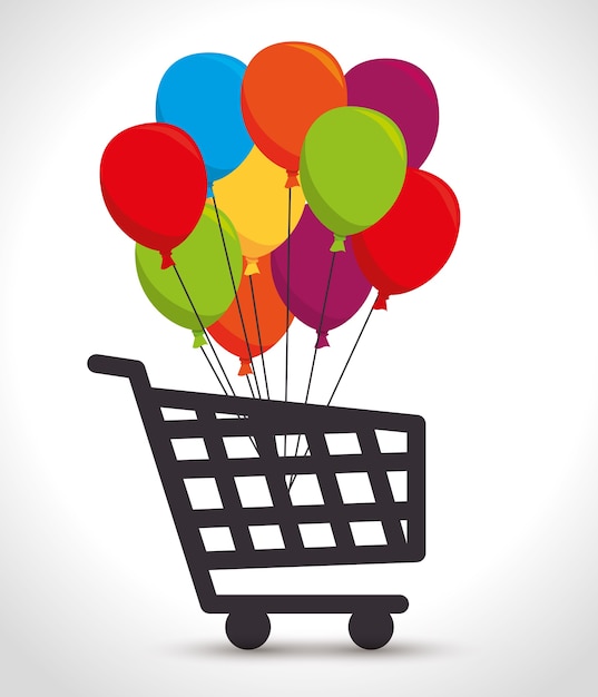 carrito de compras globos de colores manojo
