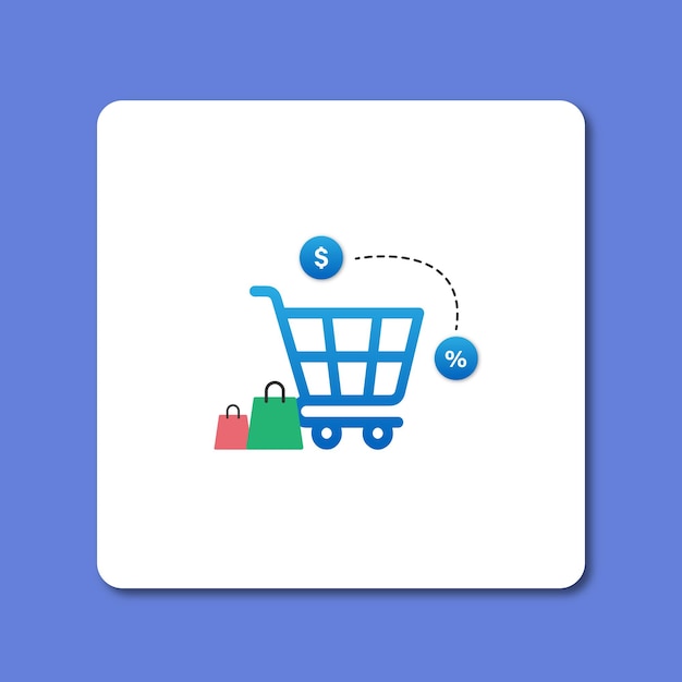 Carrito de compras con icono de descuento