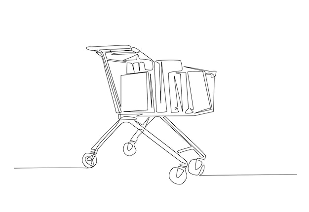El carrito de compras en una ilustración continua de dibujo de una línea