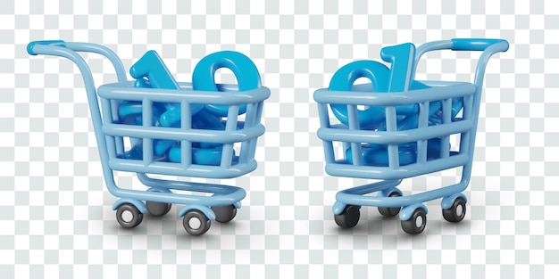 Vector carrito de compras lleno de números concepto de descuento en la tienda oferta promocional