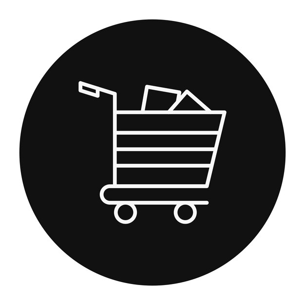 un carrito de compras con un paquete en él que dice compras en la esquina inferior derecha