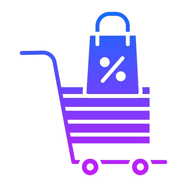 un carrito de compras púrpura con un letrero que dice porcentaje porcentaje