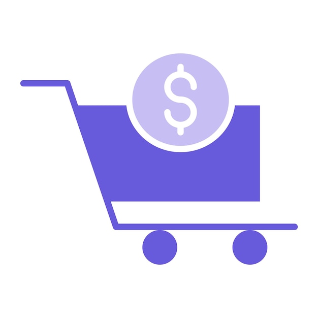 un carrito de compras púrpura con un signo de dólar en él