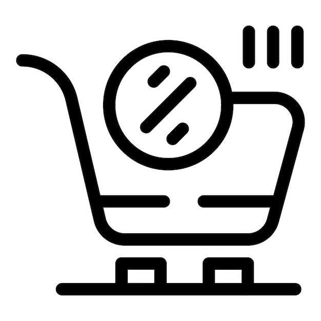 Carrito de compras que muestra el porcentaje de descuento con el icono de tres líneas