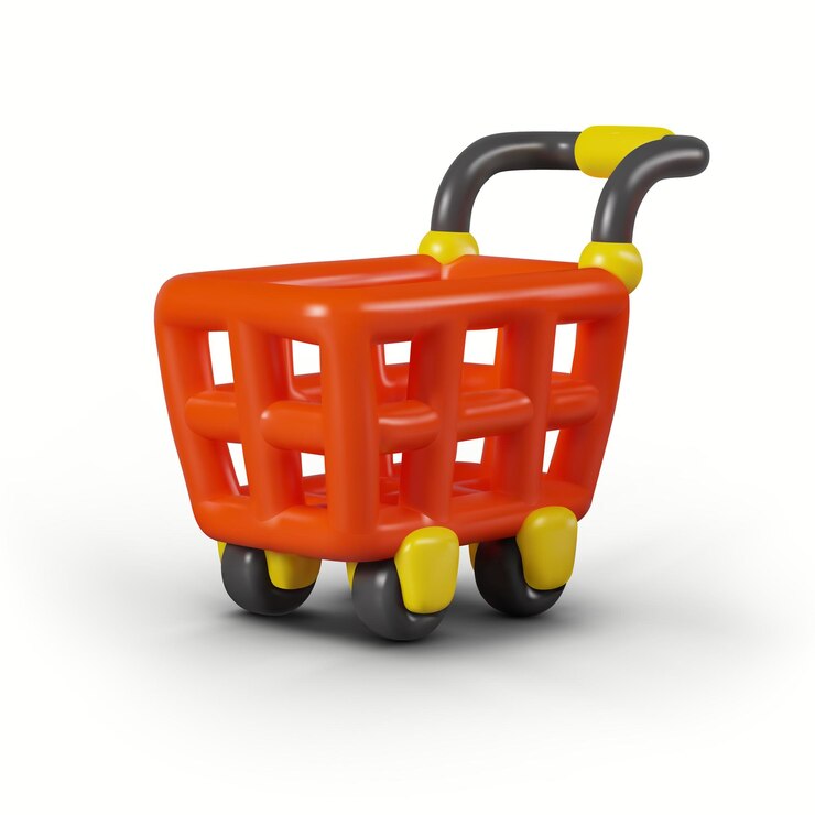 Vector carrito de compras realista con elementos amarillos y negros