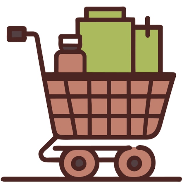 un carrito de compras rebosante de productos con un contorno de color de icono