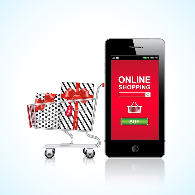 carrito de compras y regalos de compras en línea por teléfono inteligente