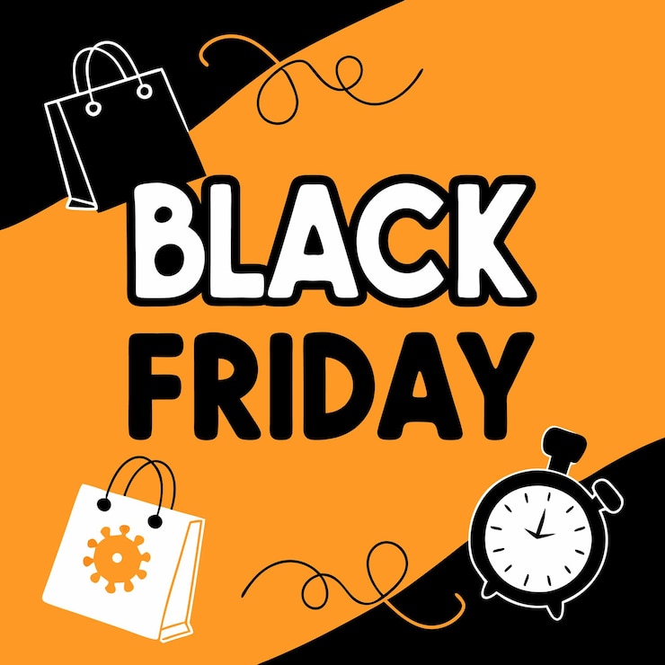 Vector un carrito de compras con un reloj que dice viernes negro en él