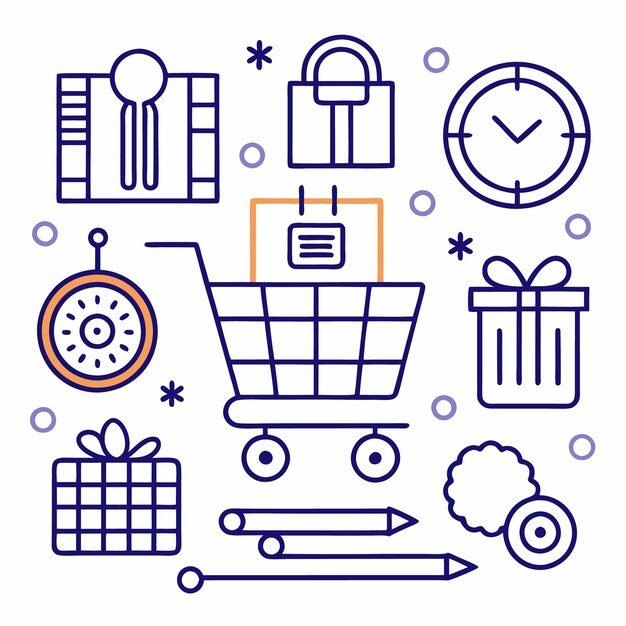 Carrito de compras con reloj de regalos y cerradura de seguridad