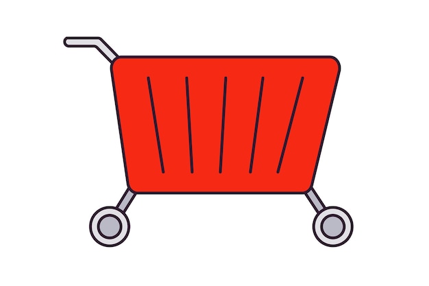 Carrito de compras rojo Contorno de icono de color Contenedor para mercancías sobre ruedas Supermercado Comprador de la tienda