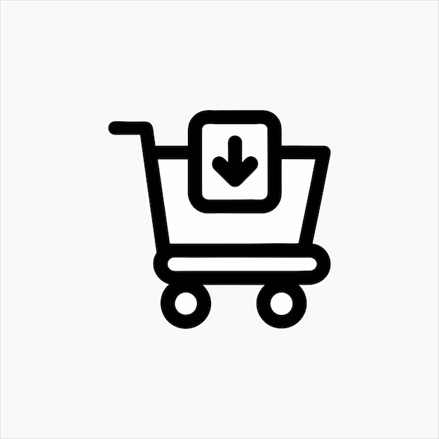 Carrito de compras con Vector de íconos de flecha de descarga para tiendas en línea