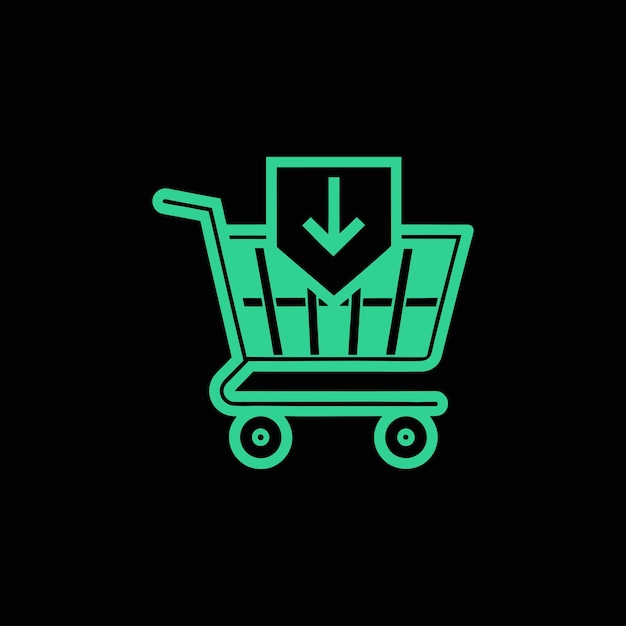Carrito de compras con Vector de íconos de flecha de descarga para tiendas en línea