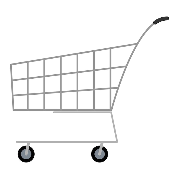 Carrito de compras, vector plano, aislado en blanco, un atributo esencial de un comprador