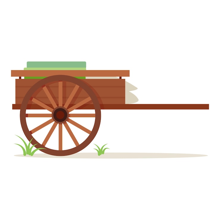 Vector carrito de madera en una escena rural