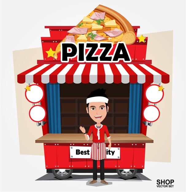 El carrito de la pizza en un fondo de color