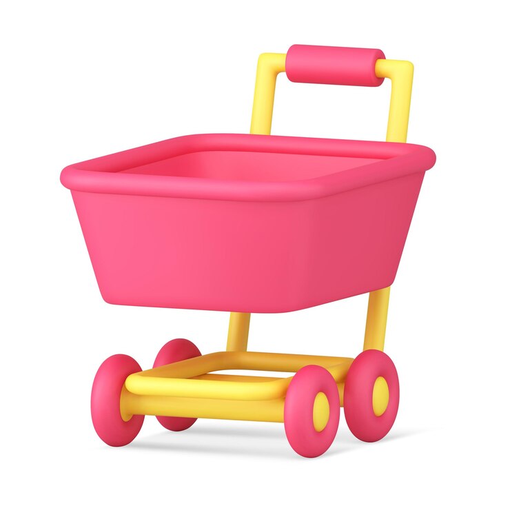 Vector carrito de supermercado rosa compras en línea agregando bienes interfaz de internet d icono vector isométrico