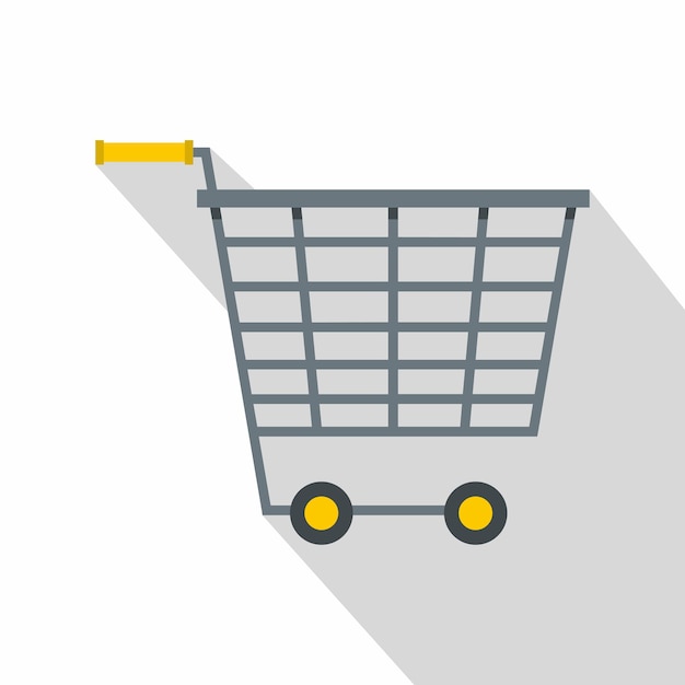 Carrito de supermercado vacío con icono de mango de plástico amarillo Ilustración plana de carrito de supermersio vacío con mango de plástico amarillo Icono vectorial para la web aislado en fondo blanco