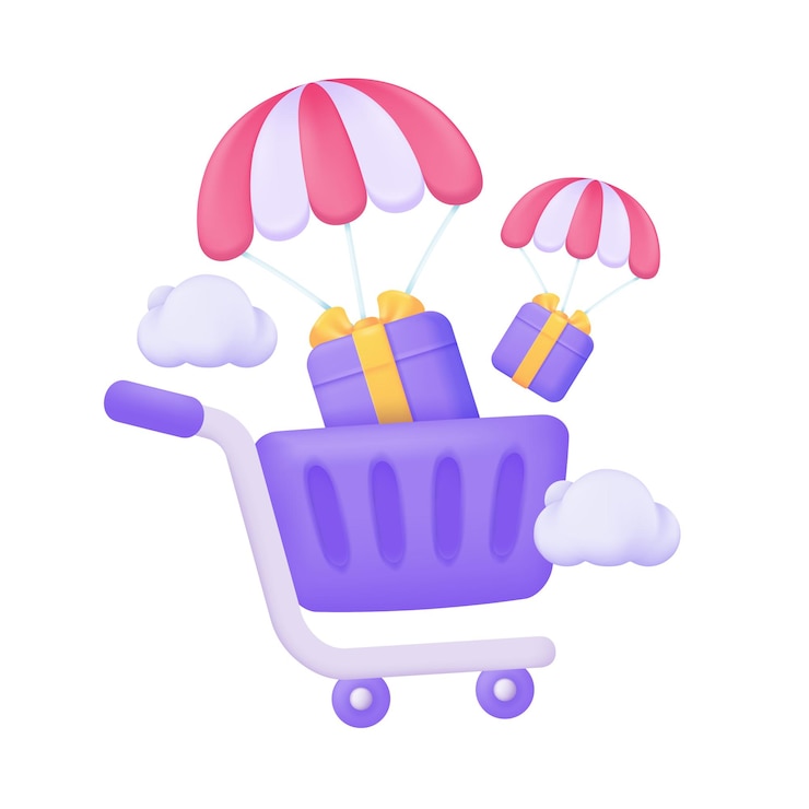 Vector carritos de compras y cupones de descuento en compras notificación de descuento especial ilustración 3d