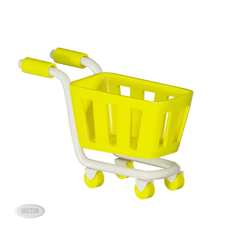 un carro de cesta vacío sobre ruedas para compras y comercio Vector 3d ilustración sobre fondo blanco
