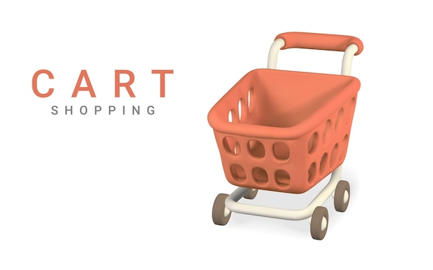 Carro de la compra rojo vacío 3d sobre un fondo blanco. concepto de compras. ilustración vectorial.