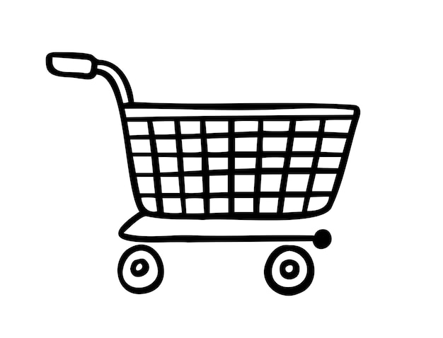 Carro de compras dibujado a mano icono aislado estilo de línea de carro de boceto vacío Concept mercado tienda o tienda haciendo compras