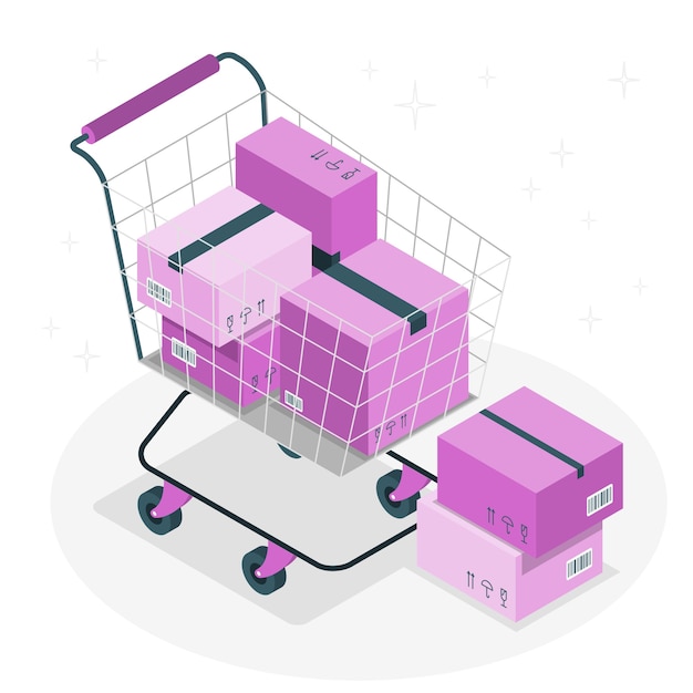 Carro de compras con ilustración del concepto de cajas